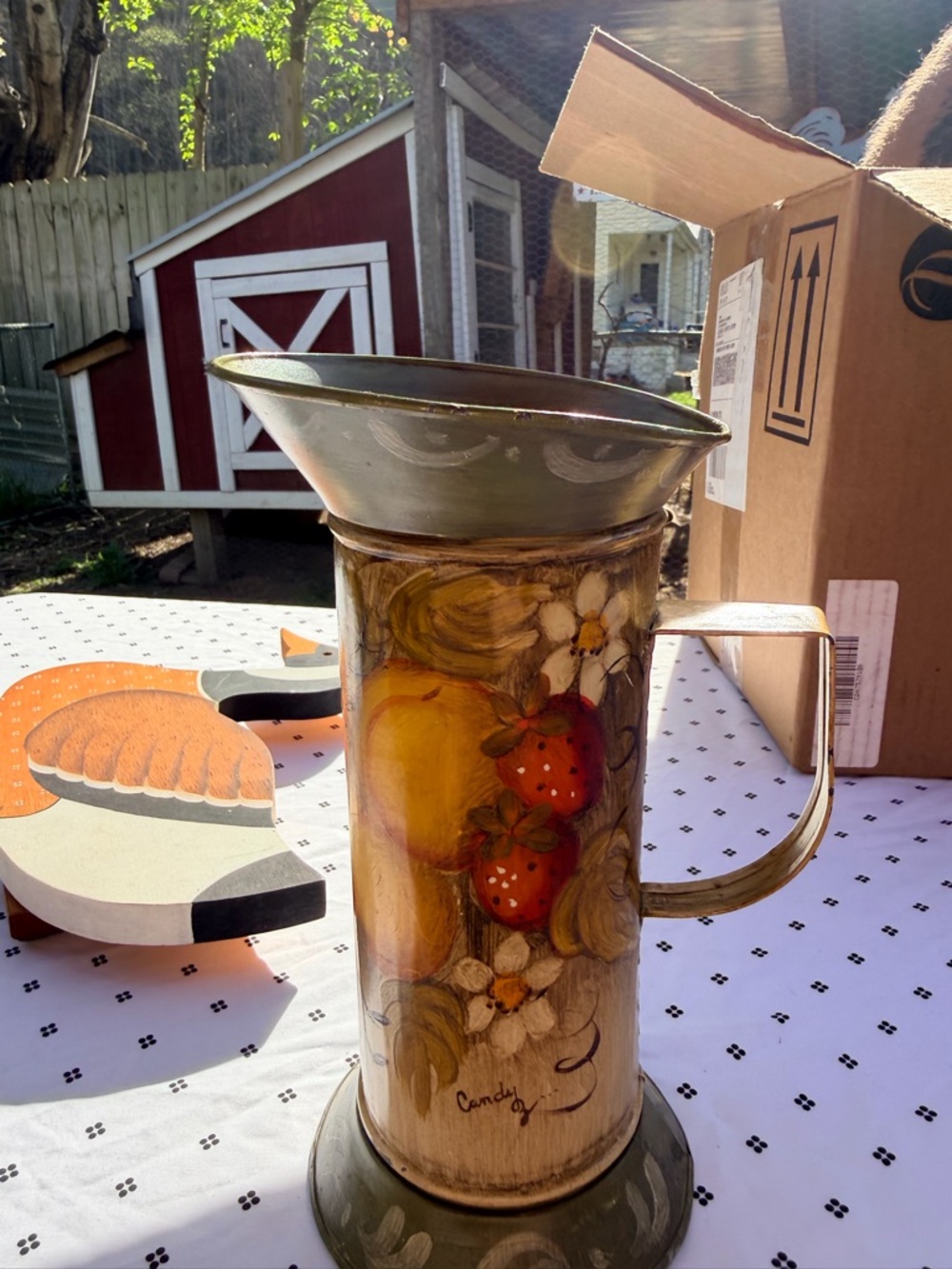 Source Unknown Green and Red Strawberry Fruit Ceramic Pitcher